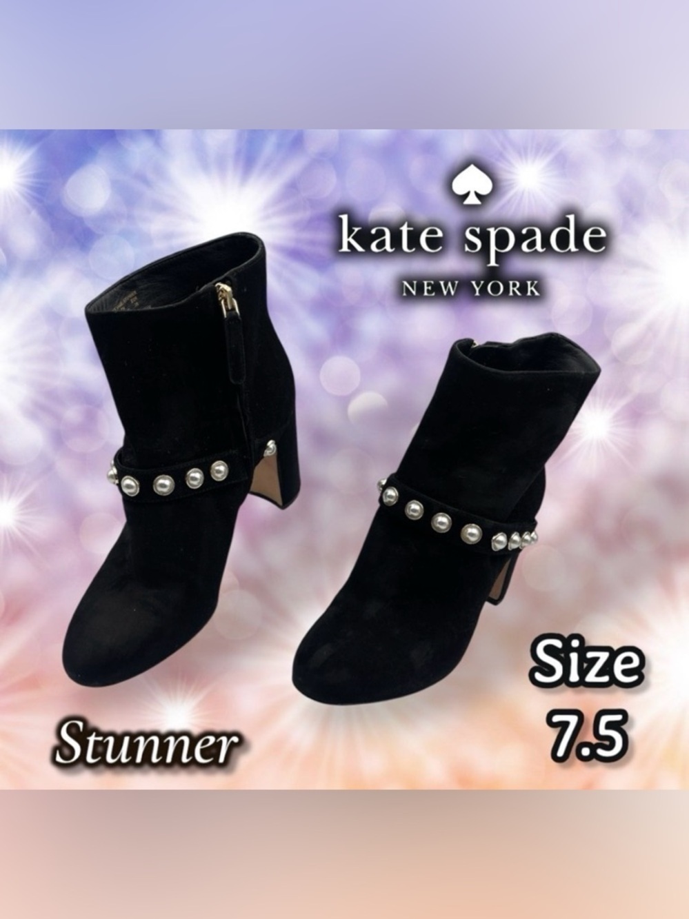 Kate Spade Stunner Black Ankle Boots Women's Size 7.5